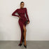 Women Autumn Winter Sexy Figure Flattering Solid Color Long Sleeve Narrow Split Dress by Ragazza