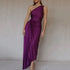 Women Clothing One Shoulder Diagonal Collar Pleated Hollow Out Cutout Dress by Ragazza
