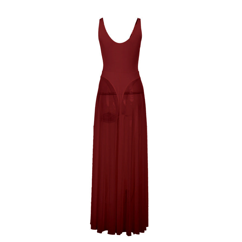 Autumn Sexy Maxi Dress Vacation Slim Fit Mesh A Line Dress  DestGlow