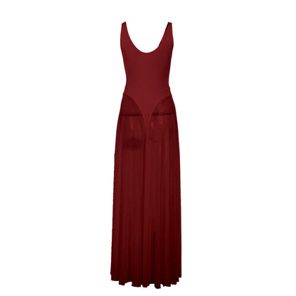 Autumn Sexy Maxi Dress Vacation Slim Fit Mesh A Line Dress  DestGlow