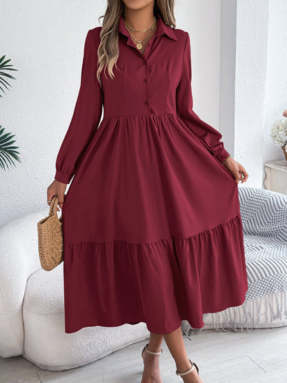 Autumn Winter Collared Casual Loose Long Sleeve Ruffled Shirt Dress Women Clothing by Ragazza