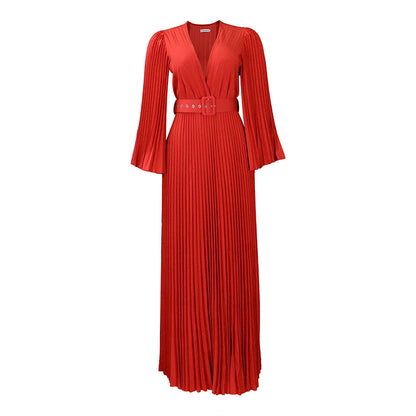 Women Clothing V neck Sexy Pleated Formal Swing Dress Maxi Dress by Ragazza