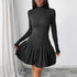 Slim Fit Pettiskirt Simple Elegant Basic Turtleneck Long Sleeve Solid Color Dress by Ragazza
