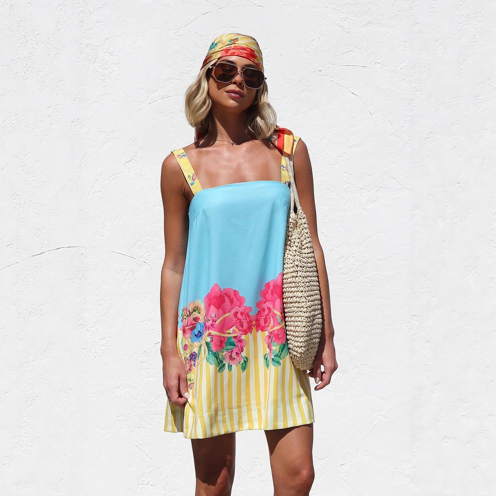 Suspender Skirt Positioning Printing A Swing Mini Suspender Dress for Women by Ragazza