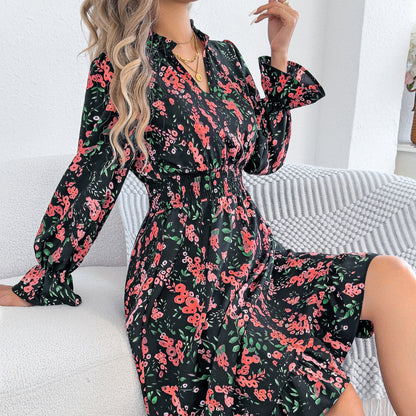 Women Clothing Spring Summer Casual Floral Flared Sleeve Waist A line Dress by Ragazza