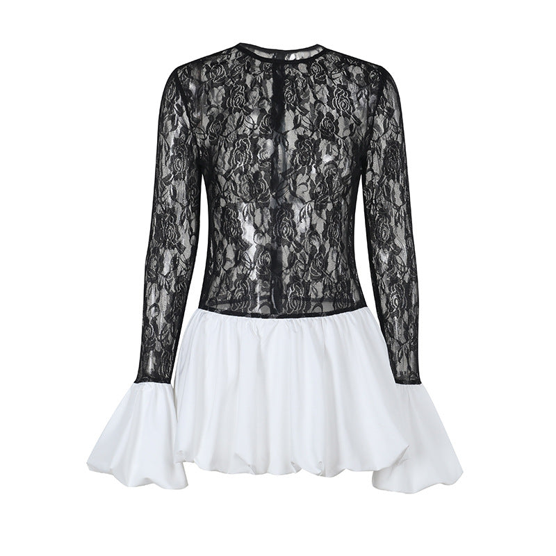 Autumn Dress Slim Lace Stitching Petti dress for Women Puffy dress by Ragazza