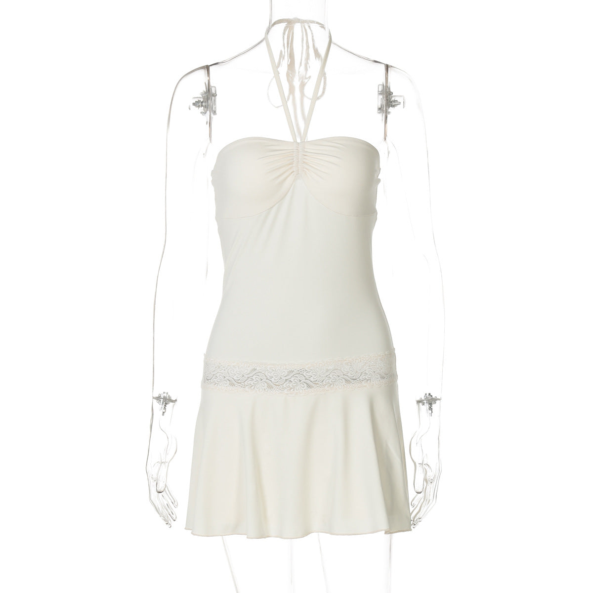 Women Clothing Summer off Neck Tube Top Halter Strap Backless Lace Stitching Dress by Ragazza
