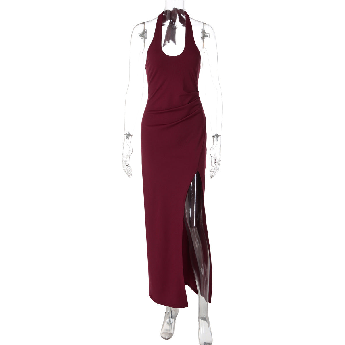 Summer Elegant Elegant Dress Lace up Halterneck U Collar Waist Trimming Split Dress by Ragazza