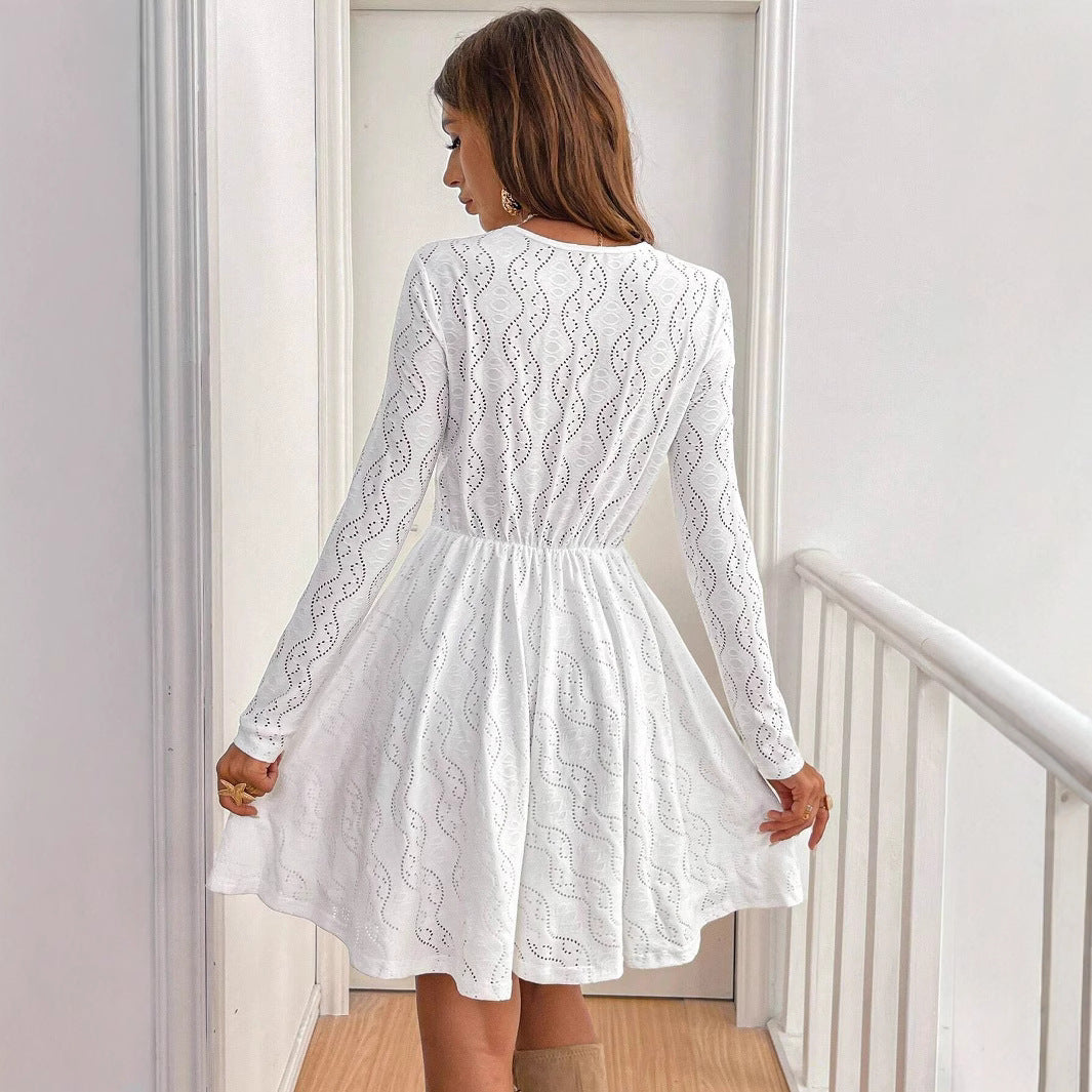 Elegant Women Solid Color Lace Patchwork Mini Holiday Dress Scallops Sundress by Ragazza