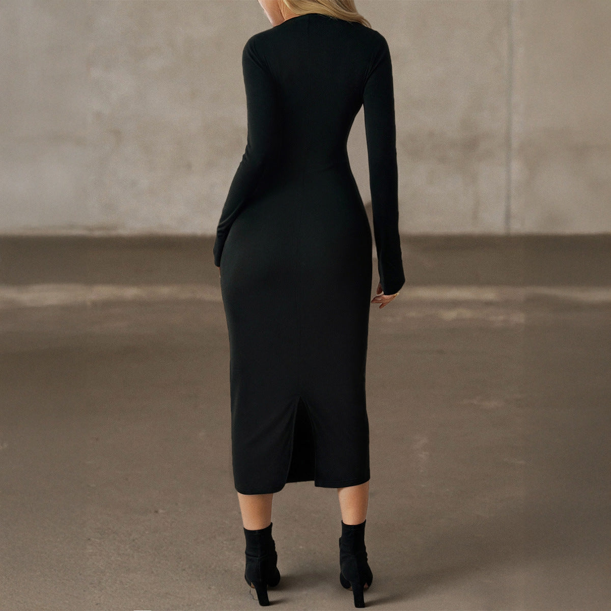 Women Clothing Autumn Solid Color Long Sleeved Hip Dress by Ragazza