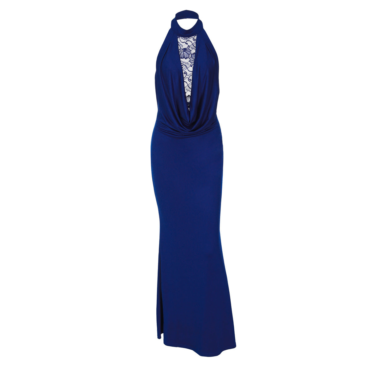 French Women Clothing Winter Lace Stitching Sexy Hollow Out Cutout Backless Split Halter Dress by Ragazza