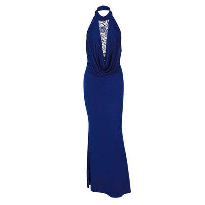 French Women Clothing Winter Lace Stitching Sexy Hollow Out Cutout Backless Split Halter Dress by Ragazza