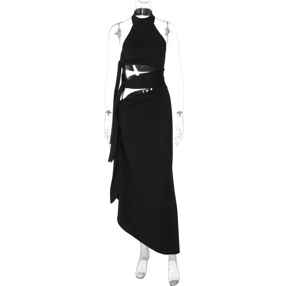 Sexy Hollow Out Cutout Backless Stitching Strap Long Slit Halter Dress Women by Ragazza
