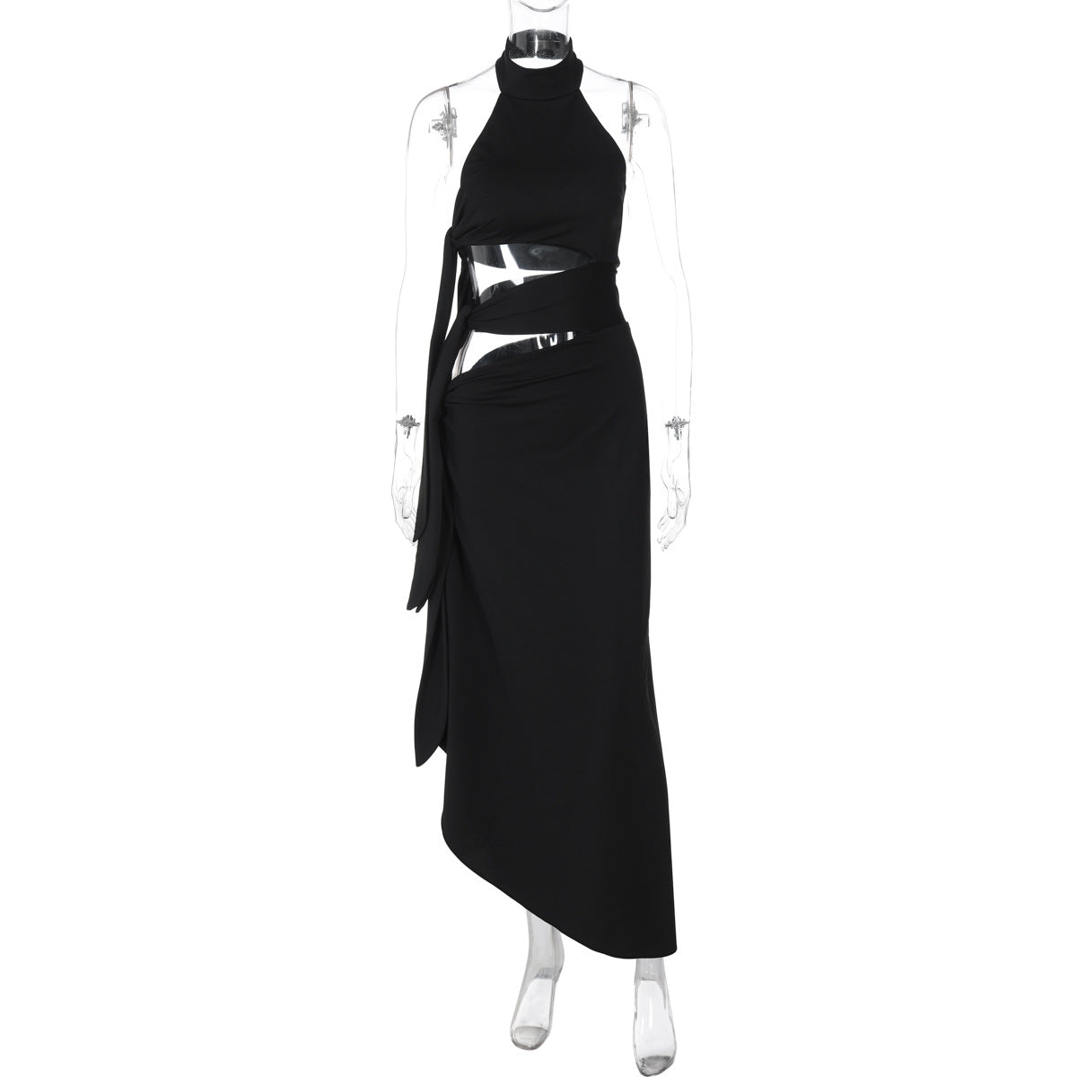 Sexy Hollow Out Cutout Backless Stitching Strap Long Slit Halter Dress Women by Ragazza