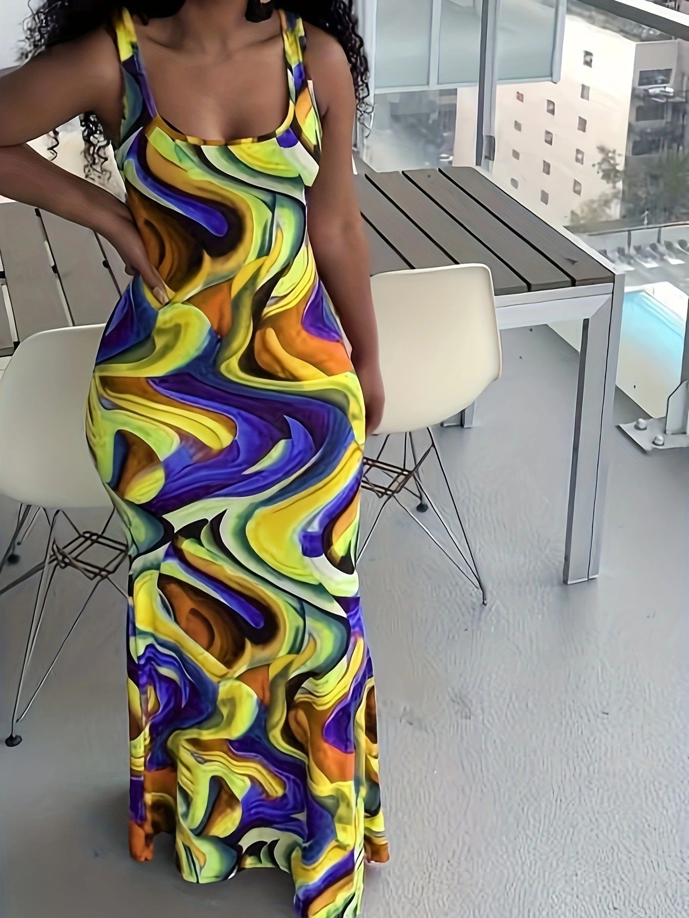 Women Trendy Temuw Women Clothing Printed Wave Pattern Maxi Dress by Ragazza