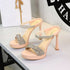 French Socialite Waterproof Platform Super High Heel Women Shoes round Toe Open Toe Rhinestone Word Strap Hollow Out Cutout Sandals  DestGlow