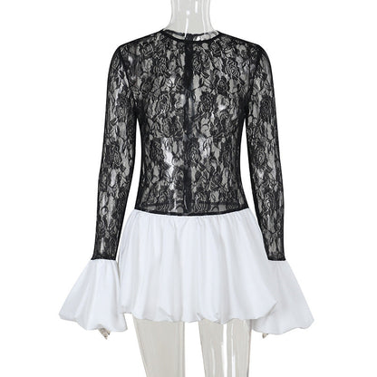 Autumn Dress Slim Lace Stitching Petti dress for Women Puffy dress by Ragazza
