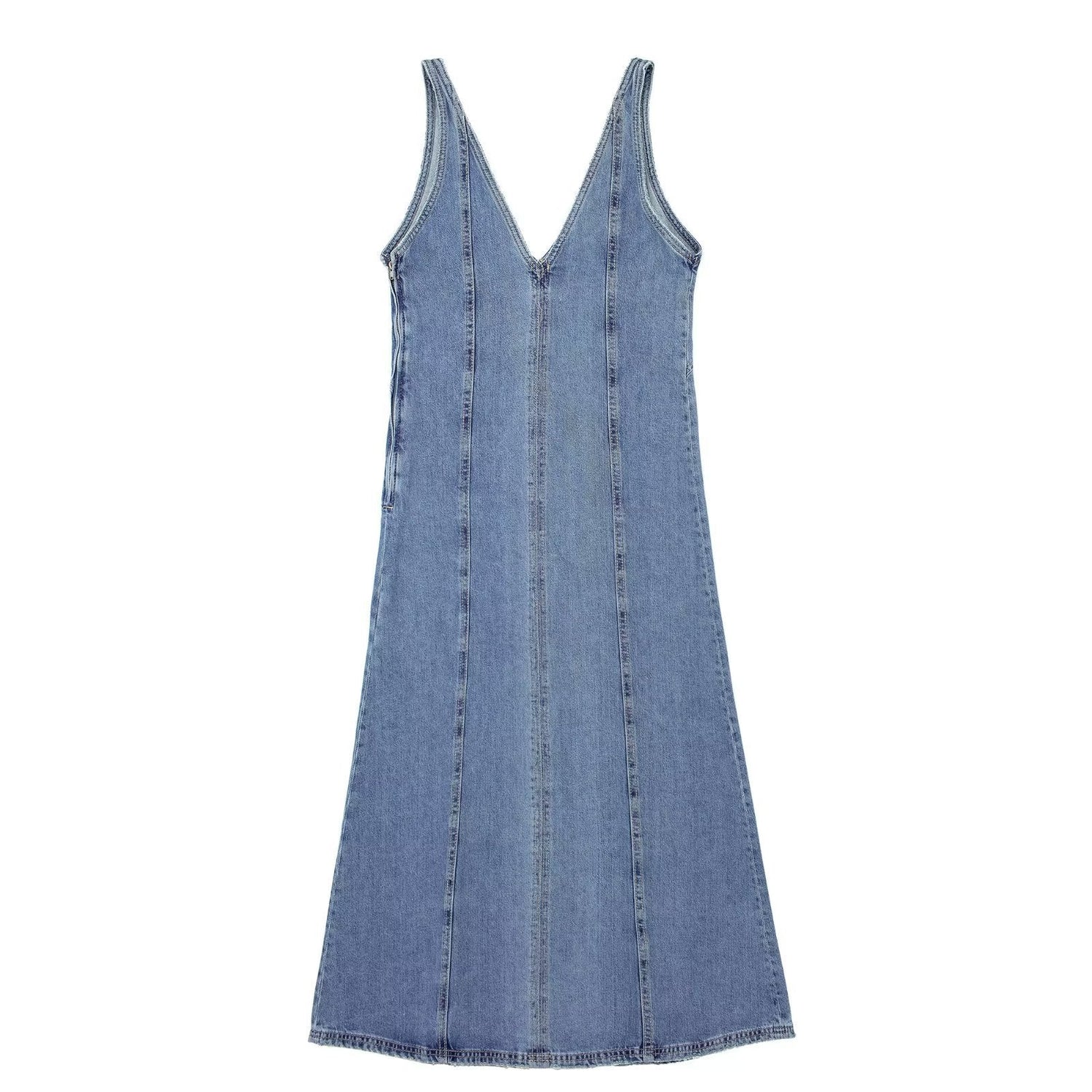 Summer Retro V neck Sleeveless Denim A line Vest Dress Women Dress by Ragazza