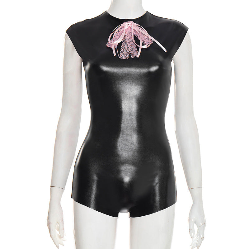 Spring Sexy Sexy Bow Stitching Sleeveless Romper by Ragazza