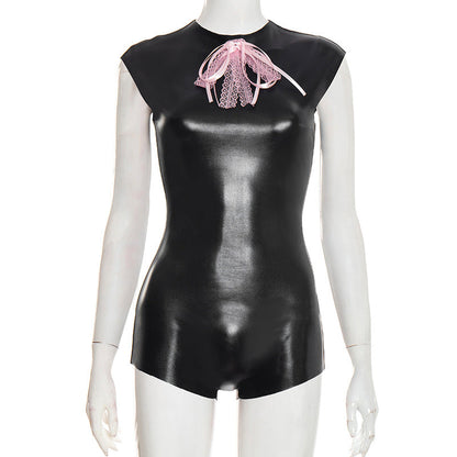Spring Sexy Sexy Bow Stitching Sleeveless Romper by Ragazza