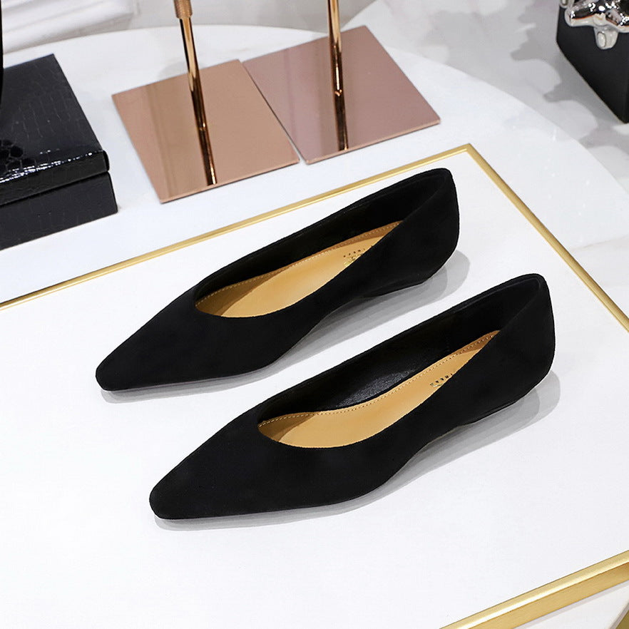 Daily Simple All Match Pointed Toe Shallow Mouth Low Heel Comfortable Suede Wedge Shoes Women Shoes  DestGlow