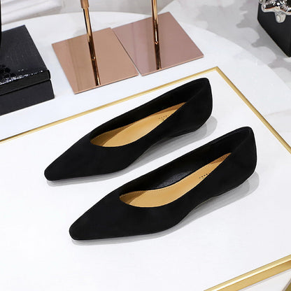 Daily Simple All Match Pointed Toe Shallow Mouth Low Heel Comfortable Suede Wedge Shoes Women Shoes  DestGlow
