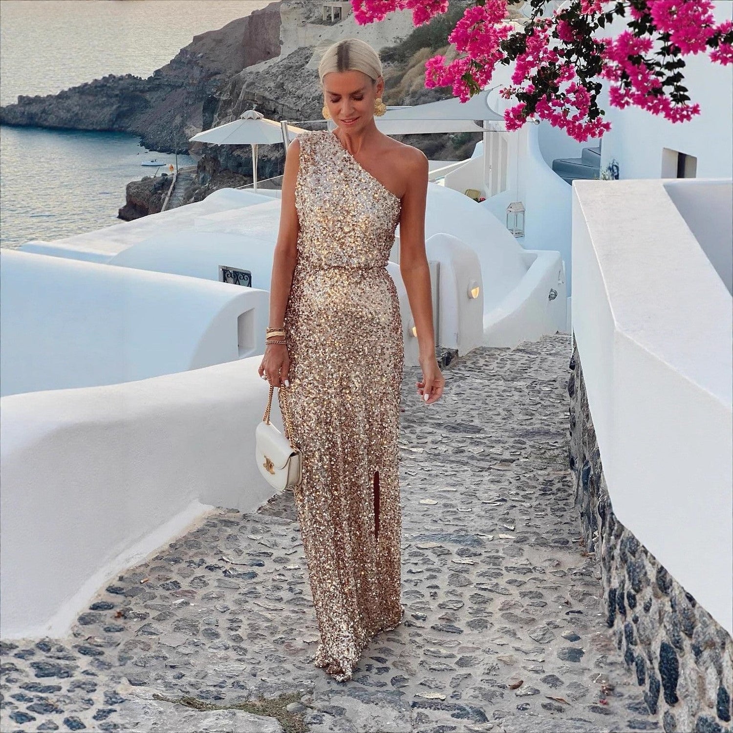 Summer One Shoulder Split Sequined off Shoulder Elegant Dress by Ragazza