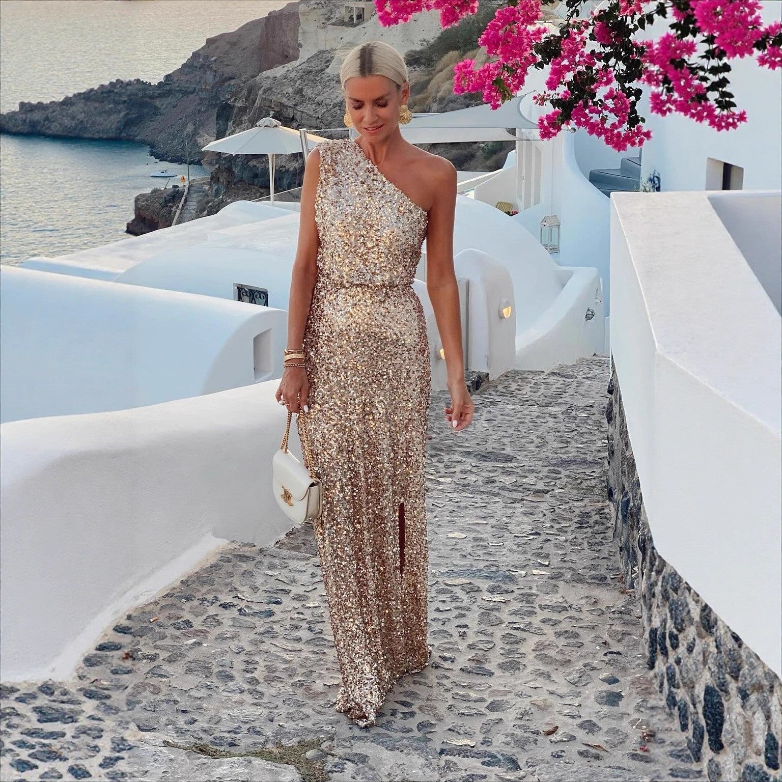 Summer One Shoulder Split Sequined off Shoulder Elegant Dress by Ragazza