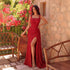 Red Paillette Dress Sleeveless Square Collar High Slit Slimming Dress Wedding Toast Dress  DestGlow