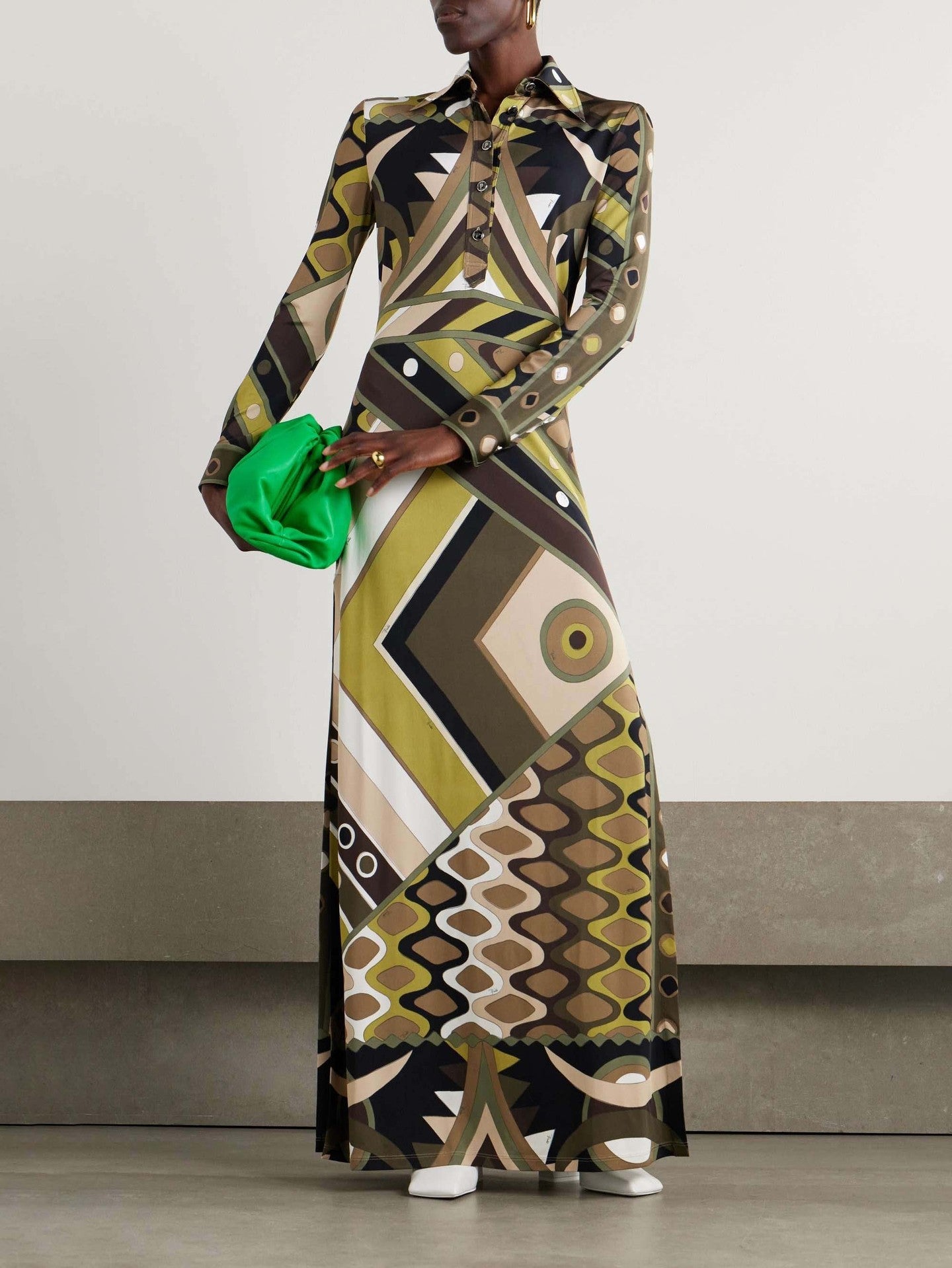 Autumn Winter Printing Positioning Collared Long Sleeve Split Dress Women by Ragazza