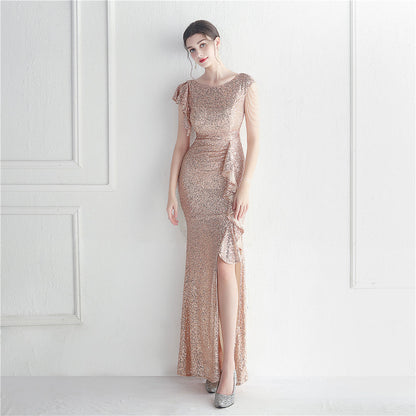 Ruffled Craft Beaded Socialite Ceremony Dinner Performance Long Sequ Dress by Ragazza