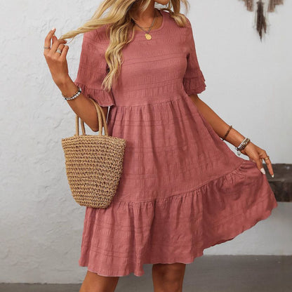 Spring Summer Women Clothing Loose Casual Short Sleeve Flowy Dress by Ragazza