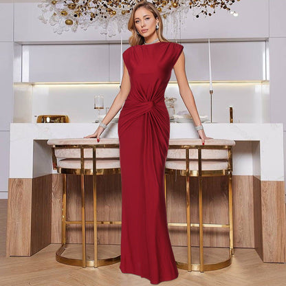 Women Clothing Winter Slim Pleated Solid Color Sleeveless Dress Women by Ragazza