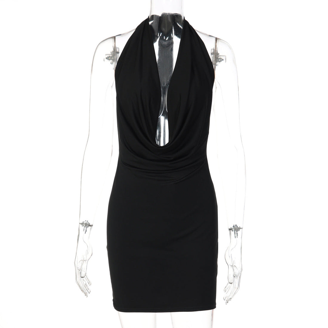 Women Solid Color Halter Deep V Plunge neck Backless Sexy Slim Hip Dress by Ragazza