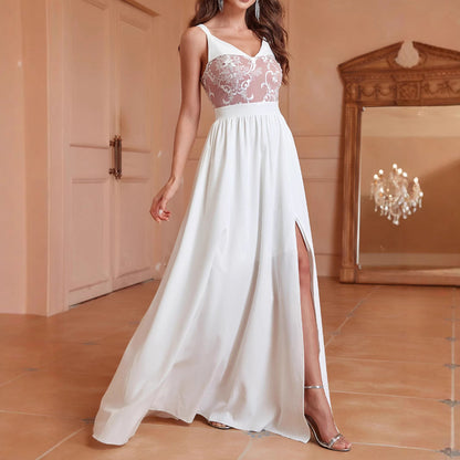 V neck Brace Elegant Slim Long Slit Backless Women Long Prom Dress by Ragazza