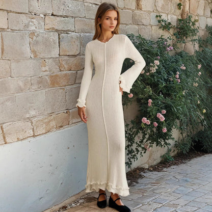 Women Clothing at Pleated Wavy Side Backless Lace up Long Sleeve Dress by Ragazza