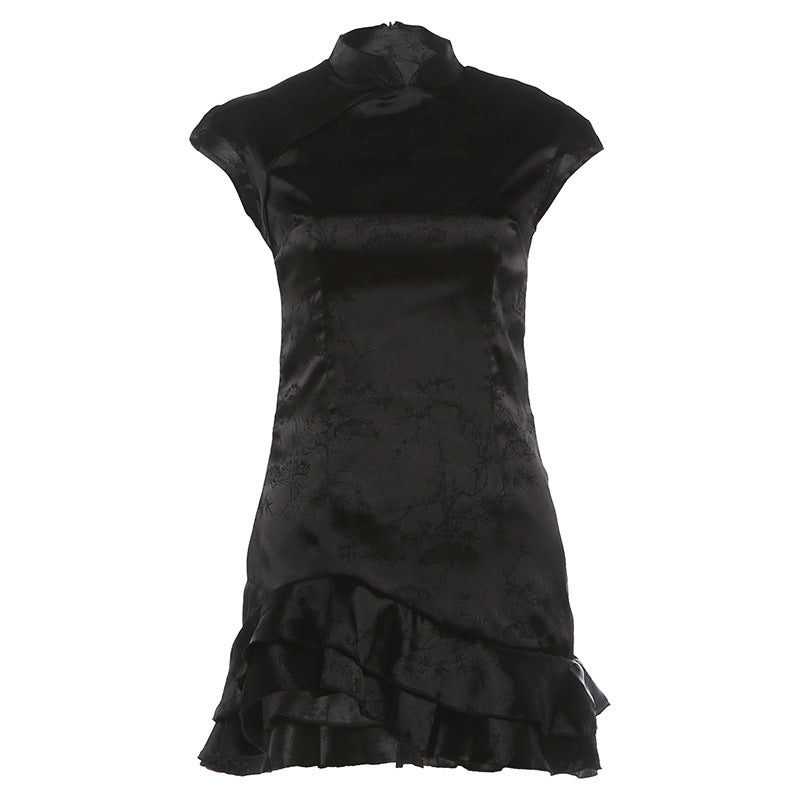 Summer Women Clothing Trendy Wild Short Flounced Hemline Slim Fit Dress  DestGlow