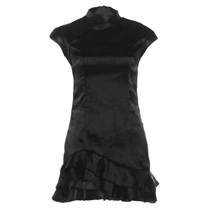 Summer Women Clothing Trendy Wild Short Flounced Hemline Slim Fit Dress  DestGlow