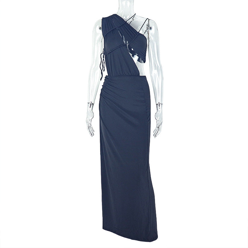 Slim Fit Backless Split Asymmetric Turtleneck Maxi Dress Sexy Elegant Women Solid Color Evening Dress by Ragazza