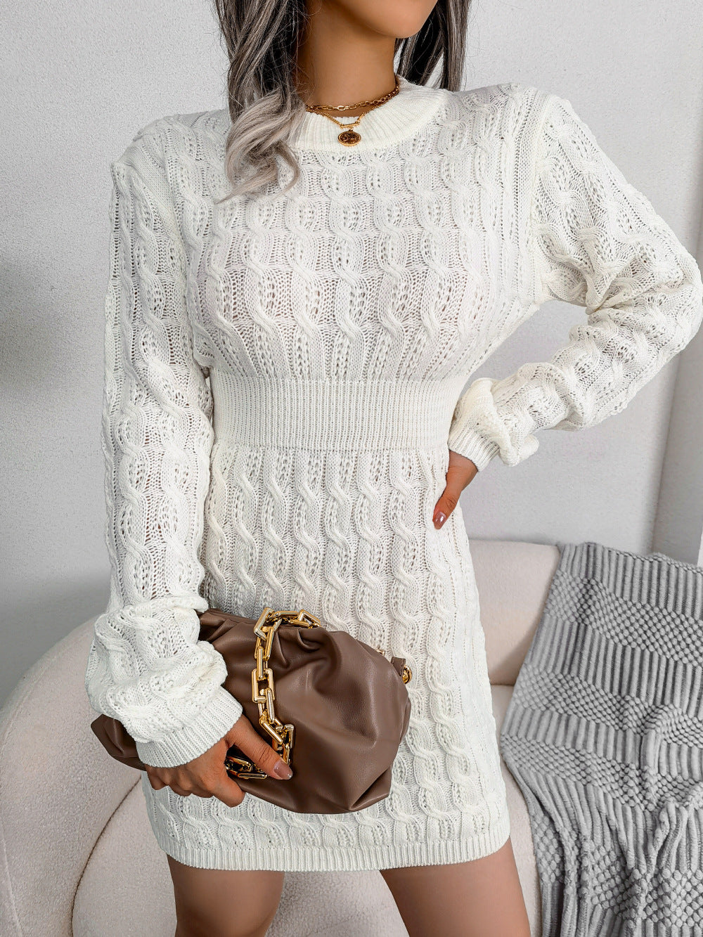 Fall Winter Casual Twist Waist Sheath Dress Base Sweater Dress Women Clothing by Ragazza