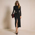 Spring Patchwork Mesh Sleeves Metal Buckle Decoration Fashionable Stylish Dress by Ragazza