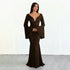 Elegant Deep V Plunge neck Pleated Mesh Patchwork Flared Sleeves Cocktail Dress Mop Formal Dress by Ragazza