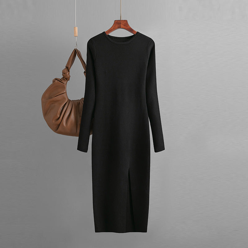 Autumn Winter Slim Fit Knitted Dress Women Inner Wear Outer Wear Mid Length Long Sleeve Tight Bottoming Hip by Ragazza
