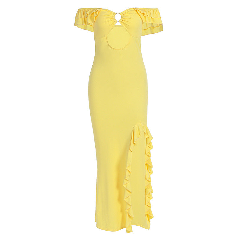 Summer Women Sexy off Shoulder Tube Top Hollow Out Cutout Slim Fit Slit Dress by Ragazza