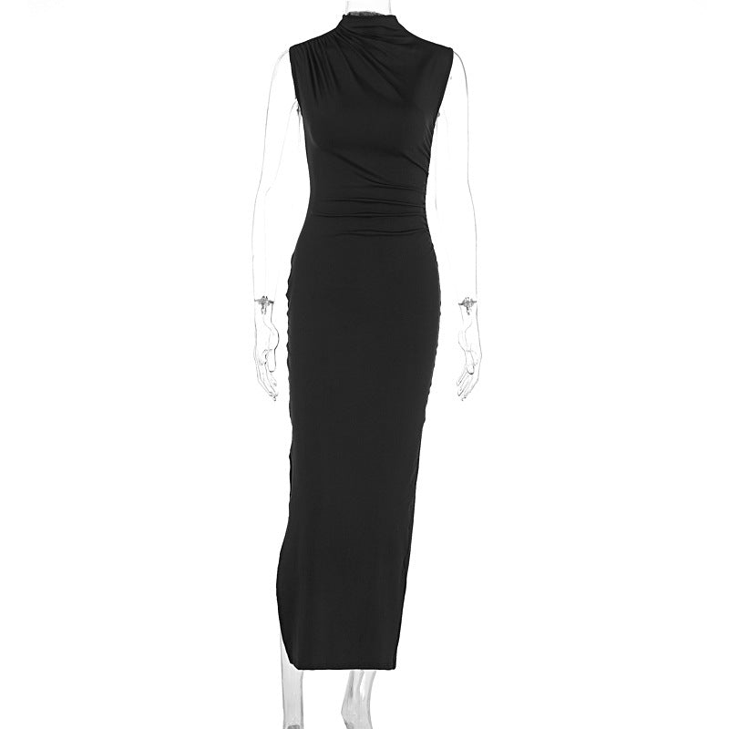 Summer Solid Color Split High Waist Slim Sexy Sleeveless Long Women Clothing Dress by Ragazza