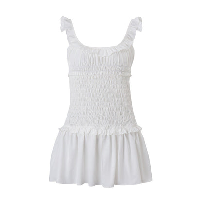 Women Clothing Spring Sexy Elegant Wooden Ear Pleated Strap Pleated Dress Short for Women by Ragazza