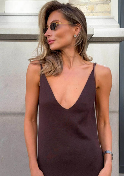 A line Knitted Dress Summer Women Clothing Solid Color Sling One Step Dress Backless Dress by Ragazza