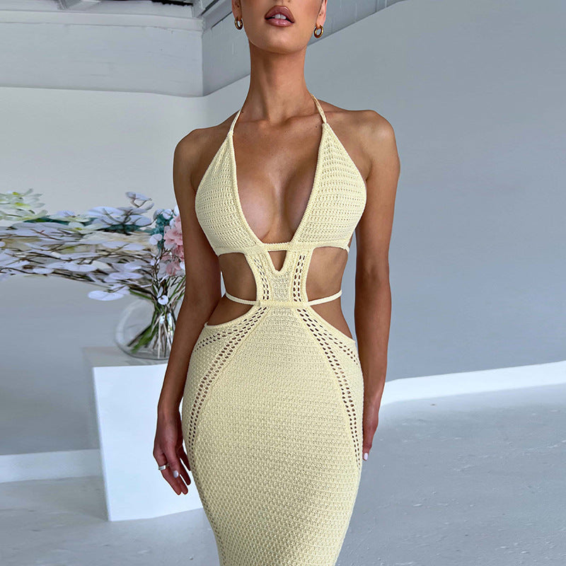 Sexy Pure Want to Hang Neck Wrapped Chest Hollow Out Stitching Lace up Dress for Women by Ragazza
