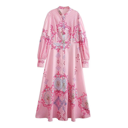 Women Clothing Ra Loose Casual Positioning Printed Shirt Dress Long Dress by Ragazza