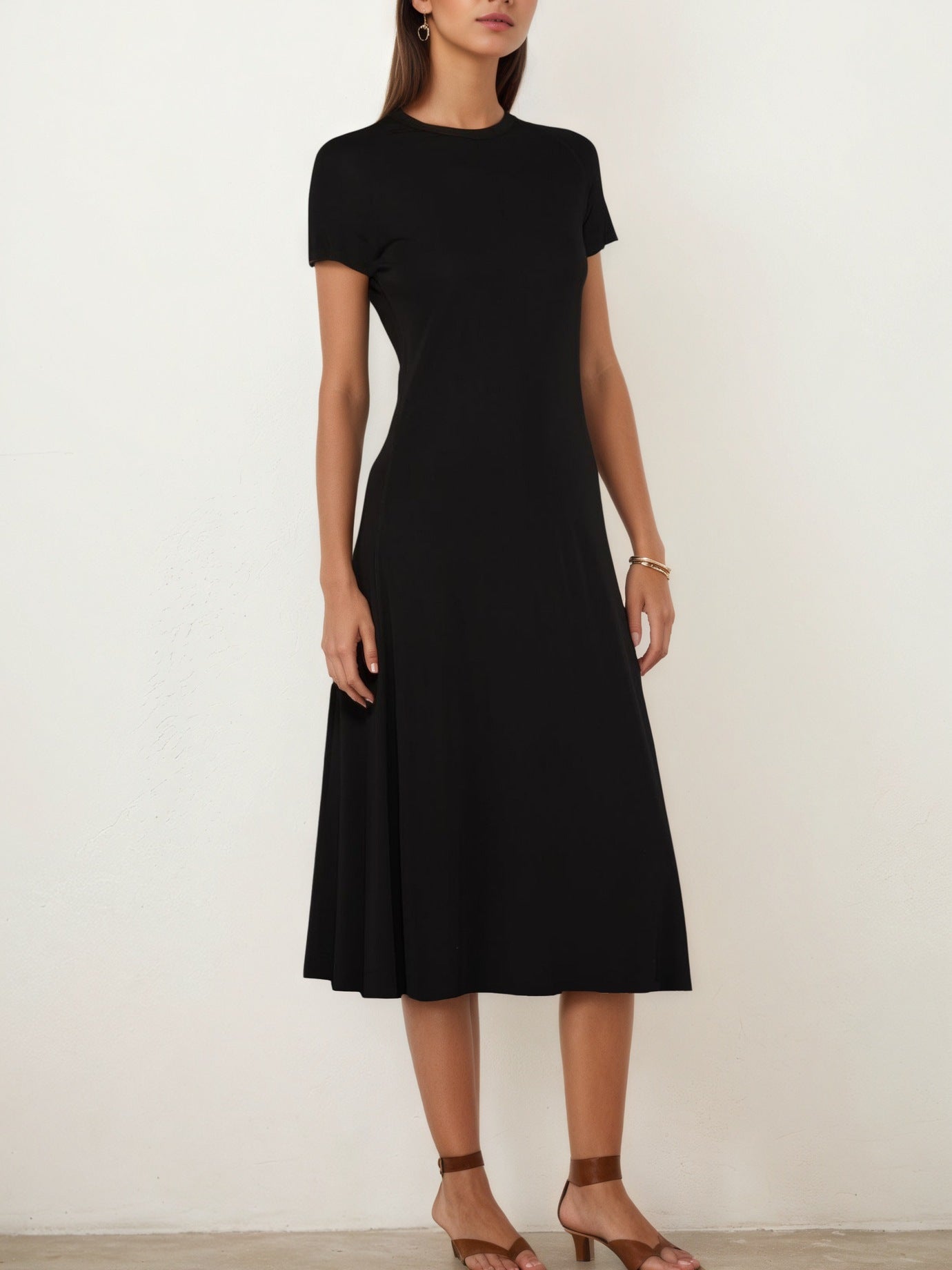 Summer Casual round Neck Short Sleeve Slim Fit A line Swing Dress by Ragazza